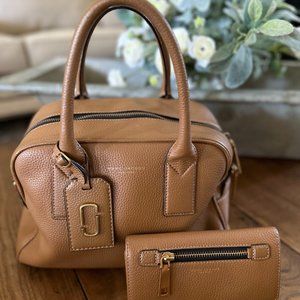 Marc Jacobs Pebbled Calfskin Gotham Bauletto Satchel in Smoked Almond.